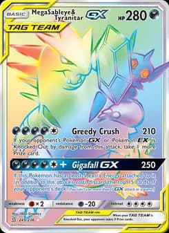 Mega Sableye & Tyranitar GX card in English