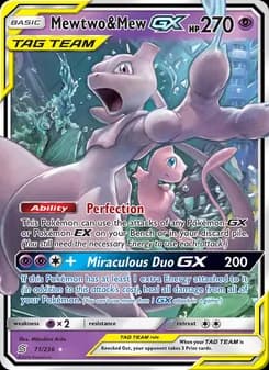 Mewtwo & Mew GX card in English