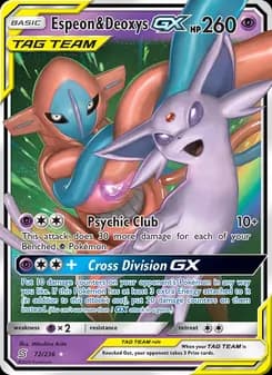 Espeon & Deoxys GX card in English
