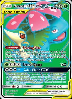 Venusaur & Snivy GX card in English
