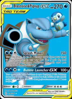 Blastoise & Piplup GX card in English