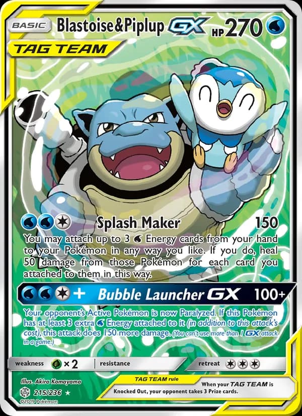 Blastoise & Piplup GX card in English