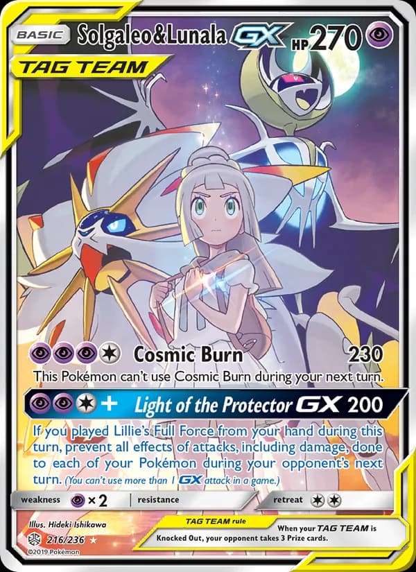 Solgaleo & Lunala GX card in English