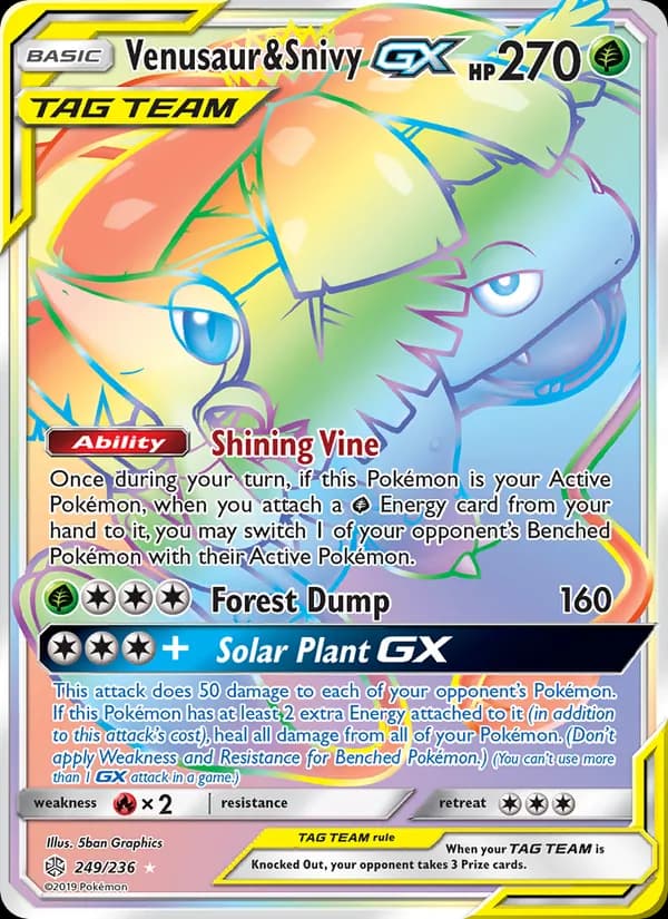 Venusaur & Snivy GX card in English