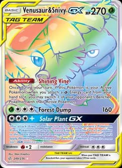 Venusaur & Snivy GX card in English