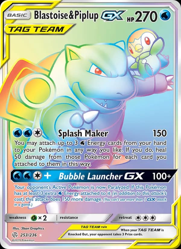 Blastoise & Piplup GX card in English