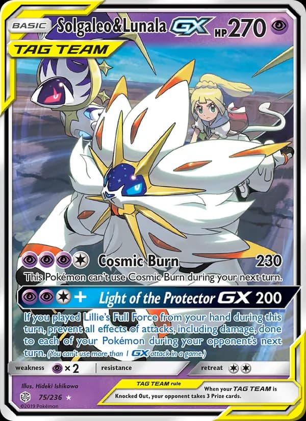 Solgaleo & Lunala GX card in English