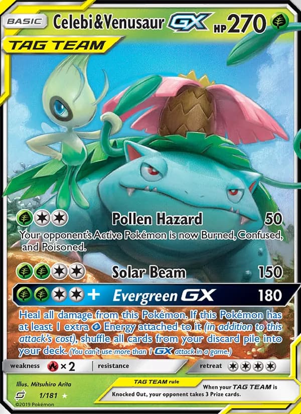 Celebi & Venusaur GX card in English
