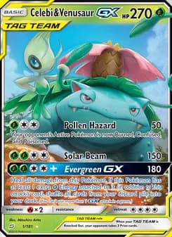 Celebi & Venusaur GX card in English