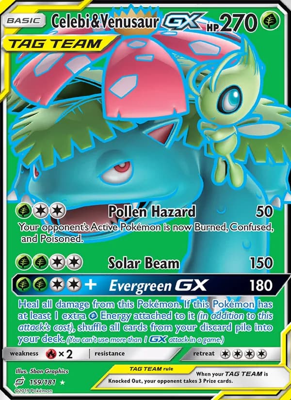 Celebi & Venusaur GX card in English