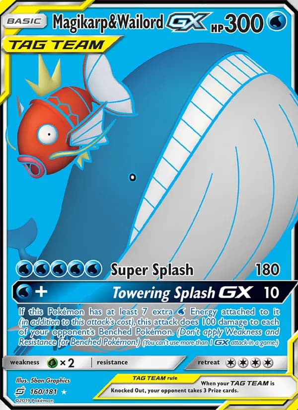Magikarp & Wailord GX card in English
