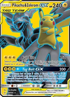 Pikachu & Zekrom GX card in English