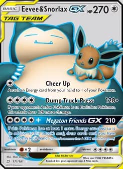 Eevee & Snorlax GX card in English