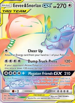 Eevee & Snorlax GX card in English