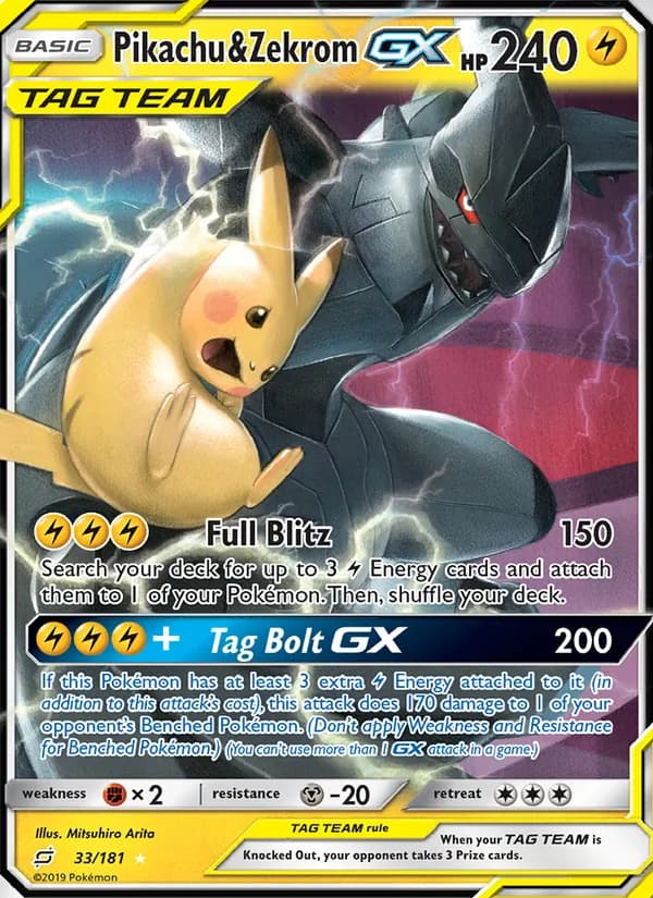 Pikachu & Zekrom GX card in English