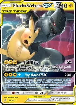 Pikachu & Zekrom GX card in English