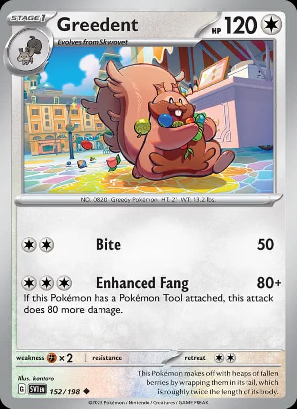 Greedent card in English