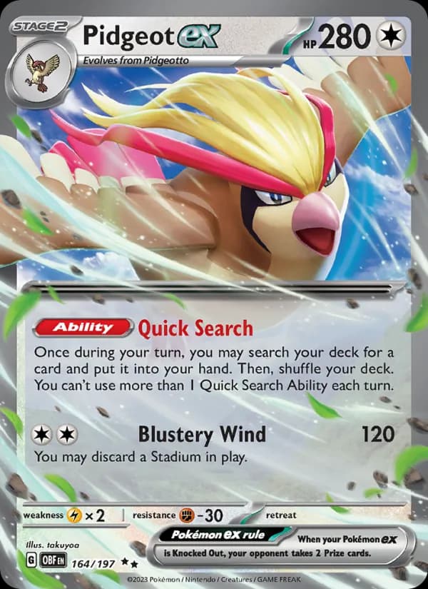 Pidgeot ex card in English