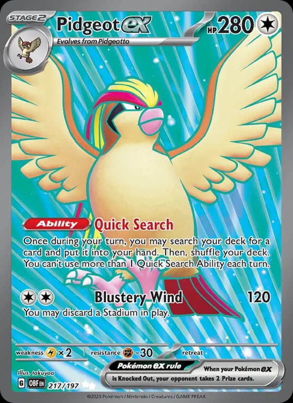 Pidgeot ex card in English