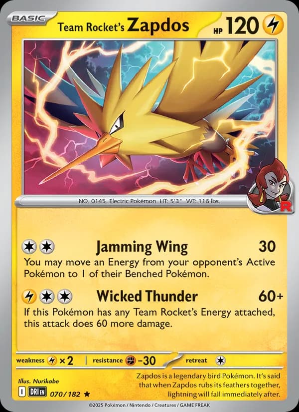Team Rocket's Zapdos card in English