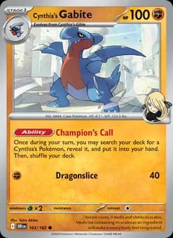 Cynthia's Gabite card in English