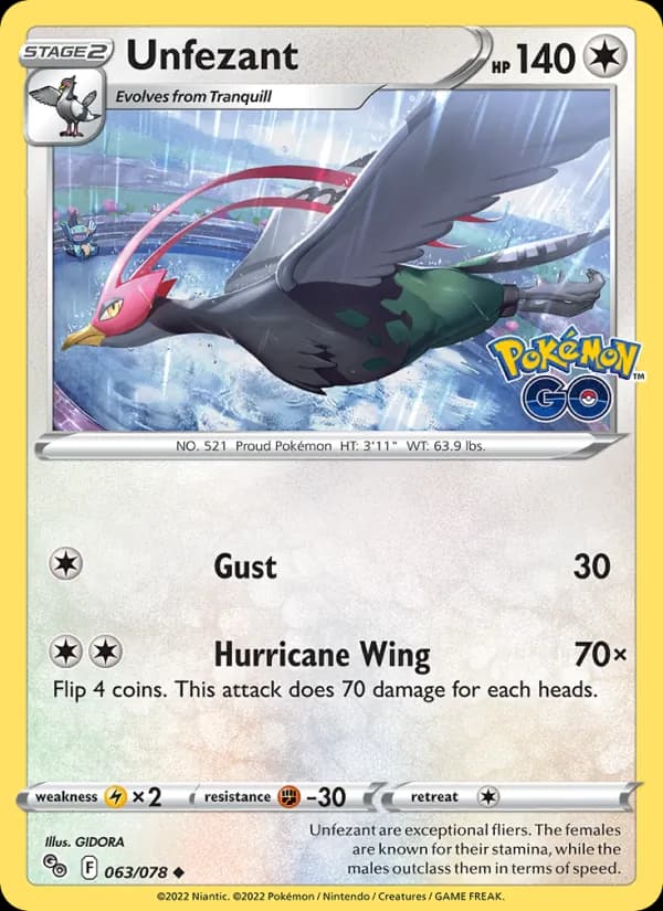 Unfezant card in English