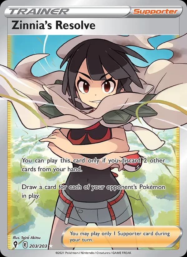 Zinnia's Resolve card in English
