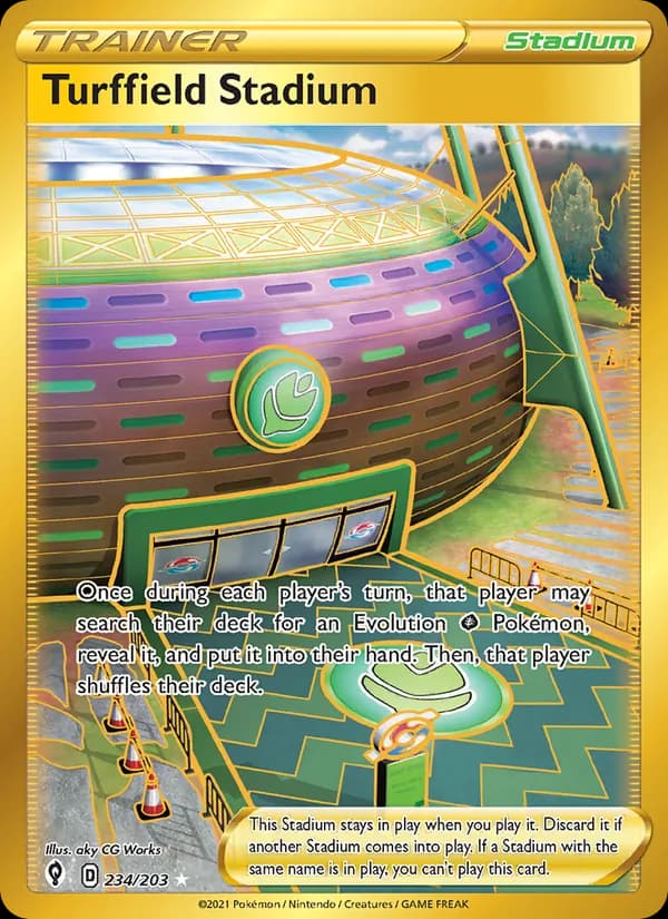 Turffield Stadium card in English