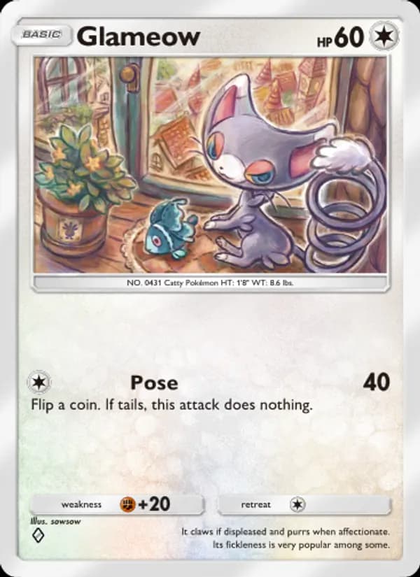 Glameow card in English