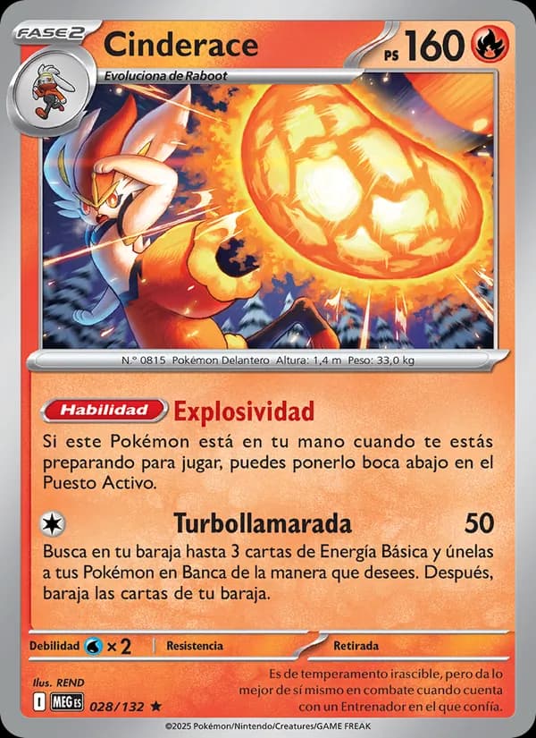Cinderace card in Spanish