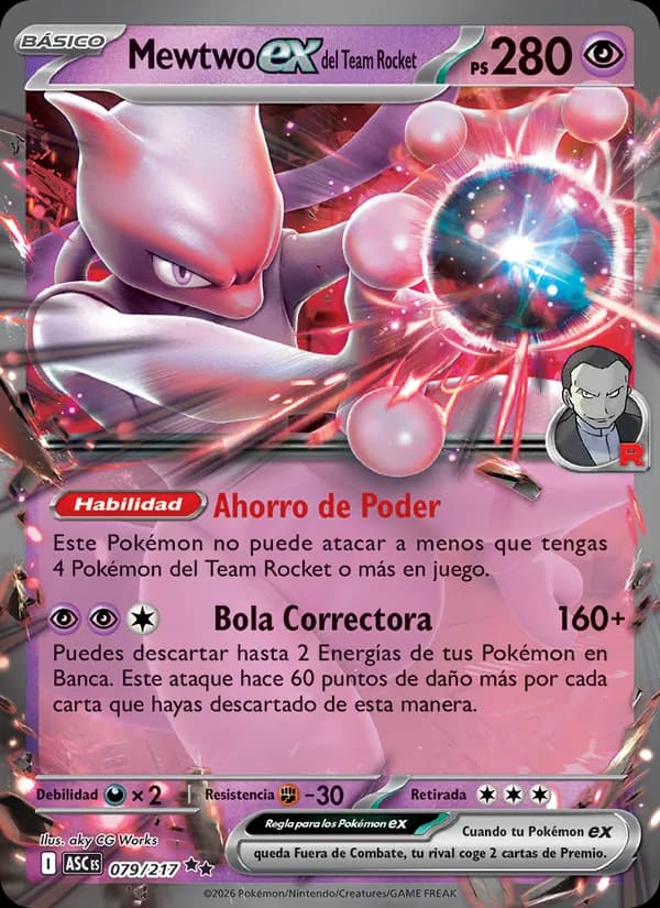 Mewtwo ex del Team Rocket card in Spanish