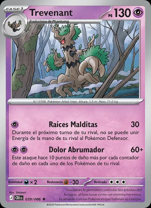 Trevenant card in Spanish