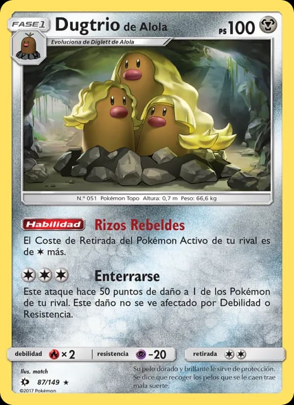 Dugtrio de Alola card in Spanish