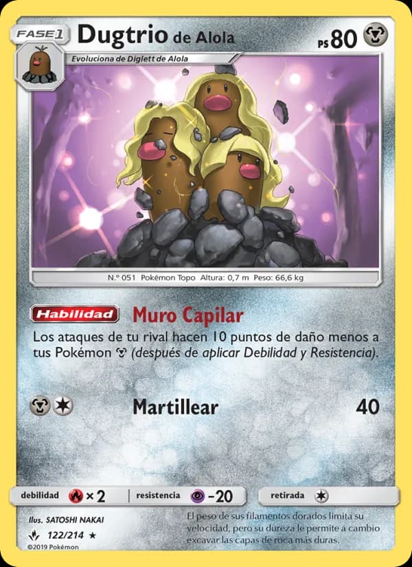 Dugtrio de Alola card in Spanish