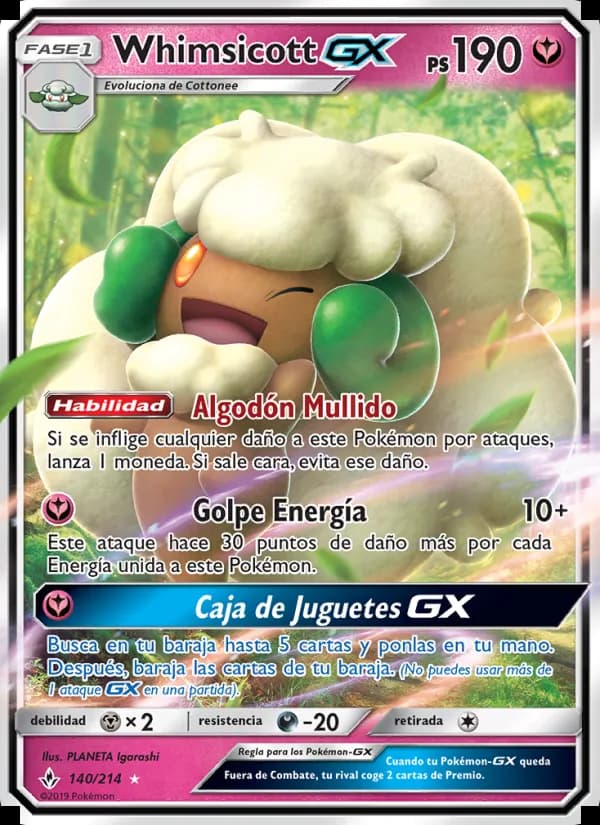 Whimsicott GX card in Spanish