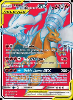 Reshiram y Charizard GX card in Spanish