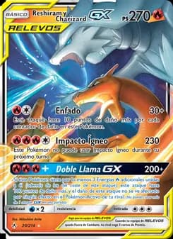 Reshiram y Charizard GX card in Spanish