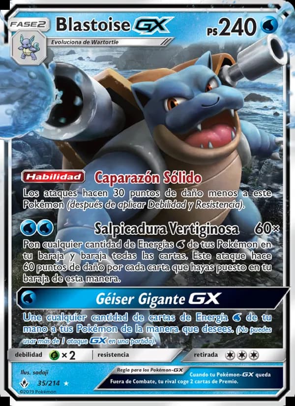 Blastoise GX card in Spanish