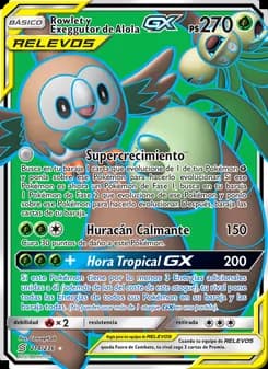 Rowlet y Exeggutor de Alola GX card in Spanish