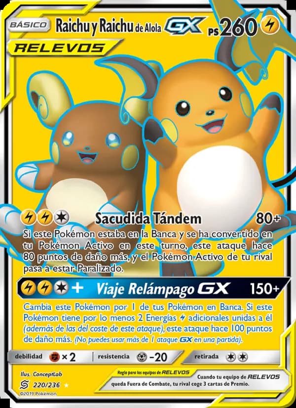 Raichu y Raichu de Alola GX card in Spanish