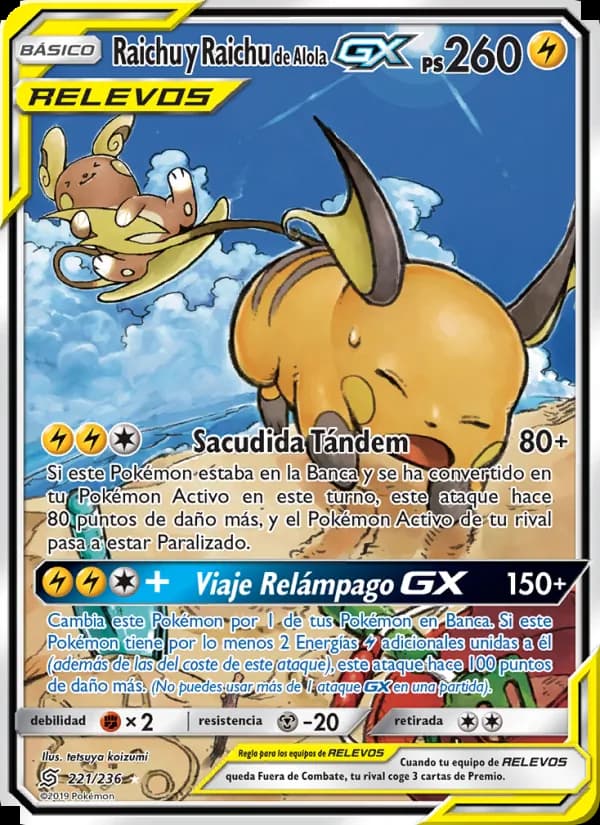 Raichu y Raichu de Alola GX card in Spanish