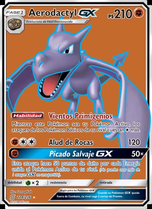 Aerodactyl GX card in Spanish