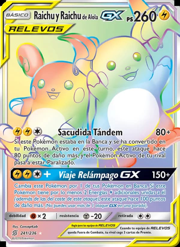 Raichu y Raichu de Alola GX card in Spanish