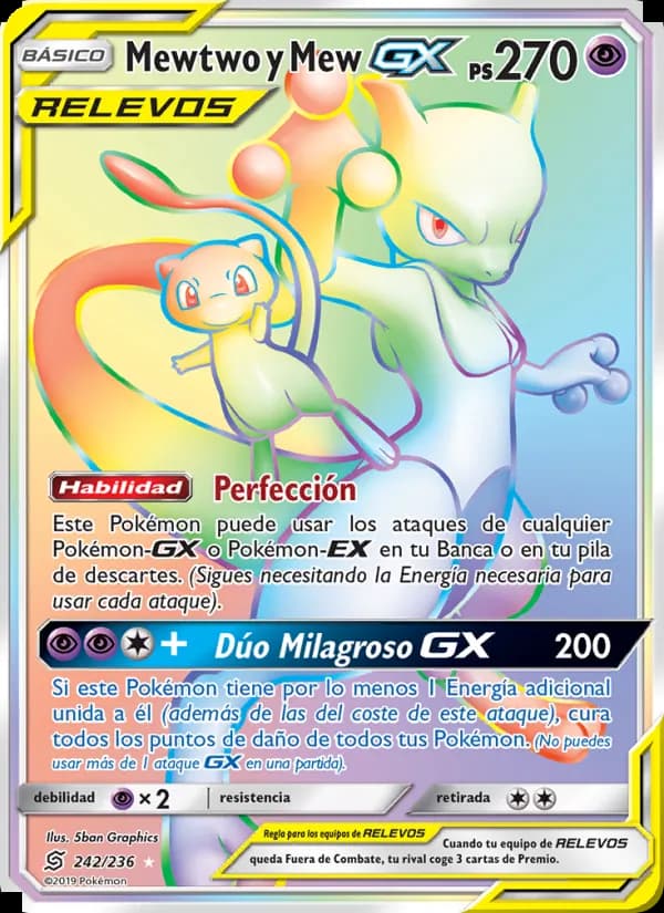 Mewtwo y Mew GX card in Spanish