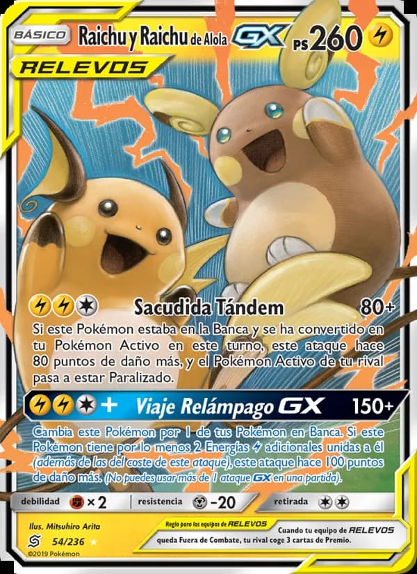 Raichu y Raichu de Alola GX card in Spanish