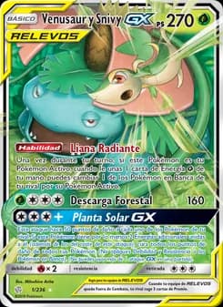 Venusaur y Snivy GX card in Spanish
