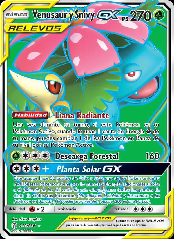 Venusaur y Snivy GX card in Spanish