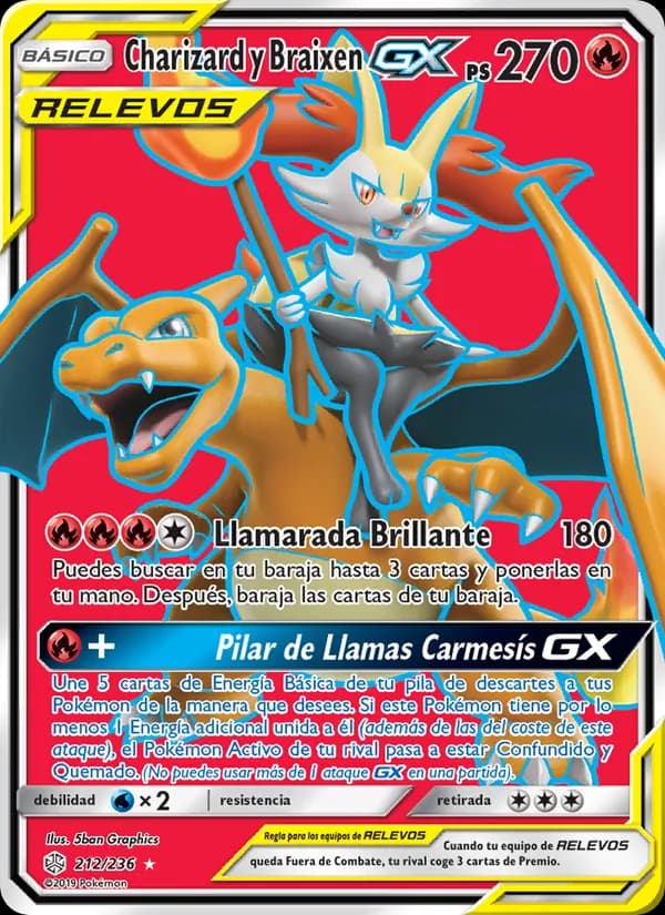 Charizard y Braixen GX card in Spanish