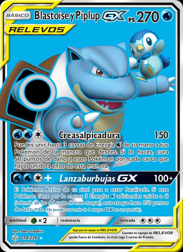 Blastoise y Piplup GX card in Spanish