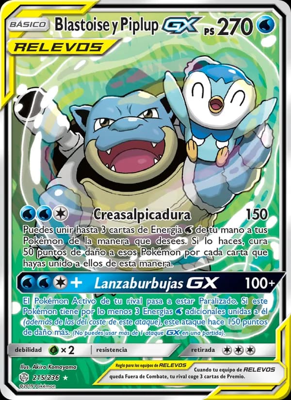 Blastoise y Piplup GX card in Spanish